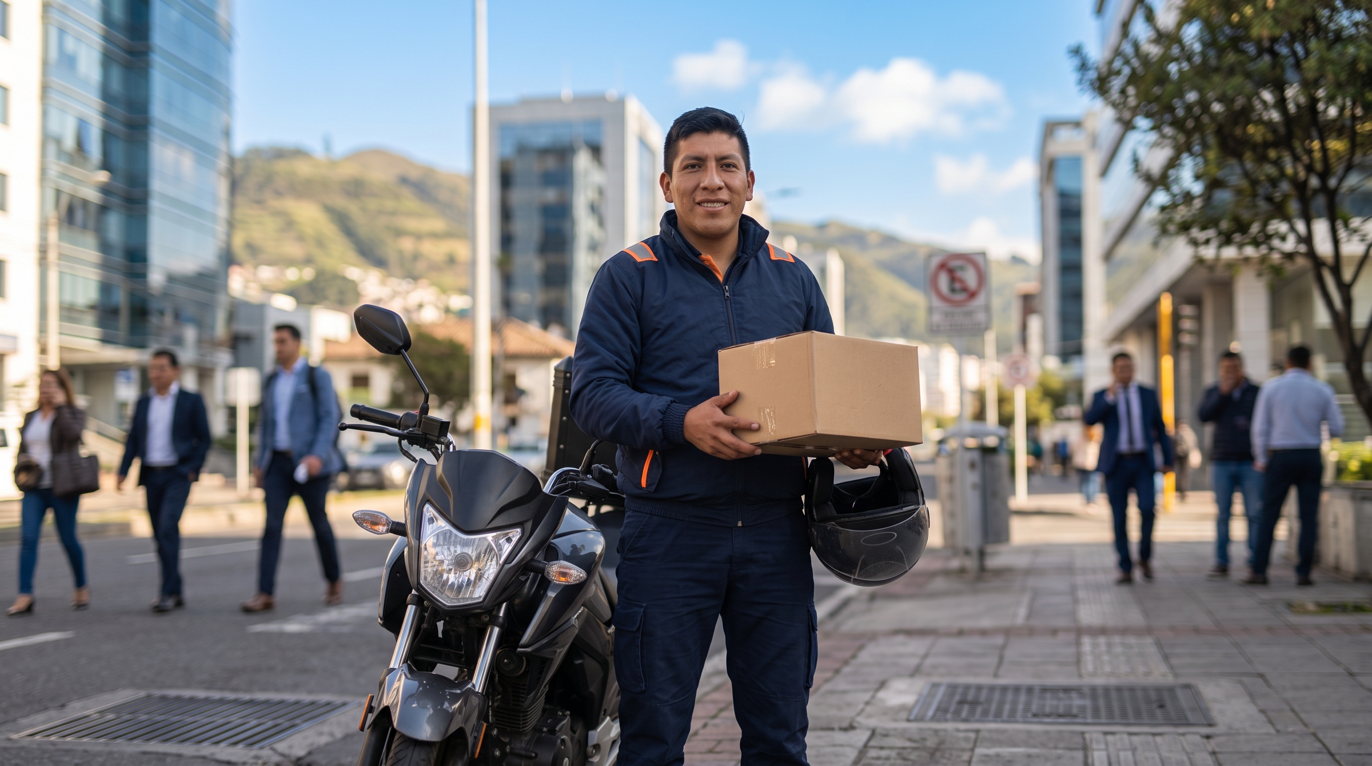 Mensajero realizando una entrega express en Quito
