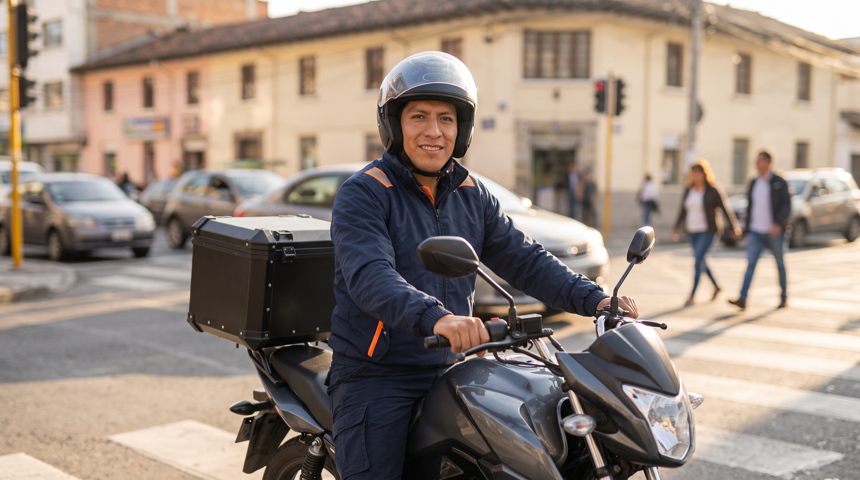 Mensajero en moto realizando una entrega