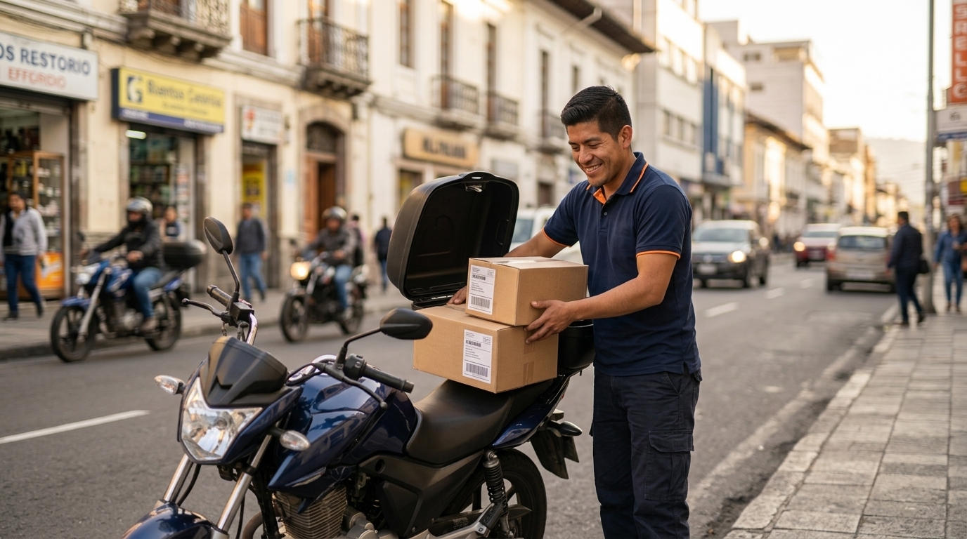 Mensajero organizando entregas del día